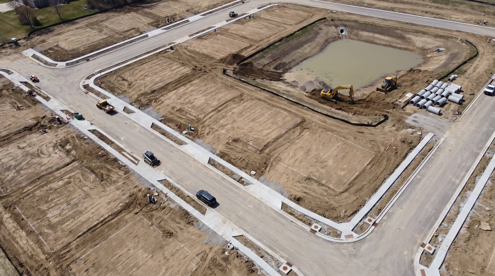 A subdivision under construction seen from a drone